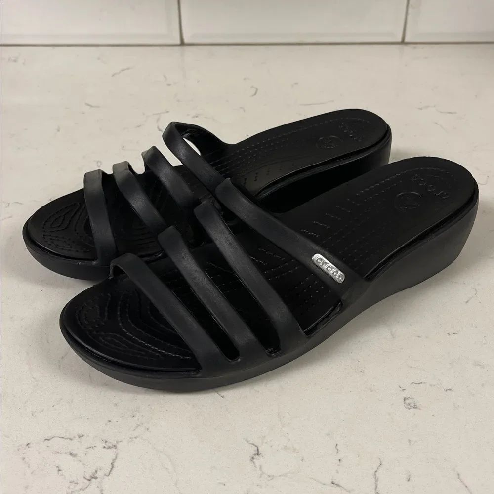 Crocs Women's 14706 Rhonda Wedge Pump - Black Size 9 - Slide Sandals